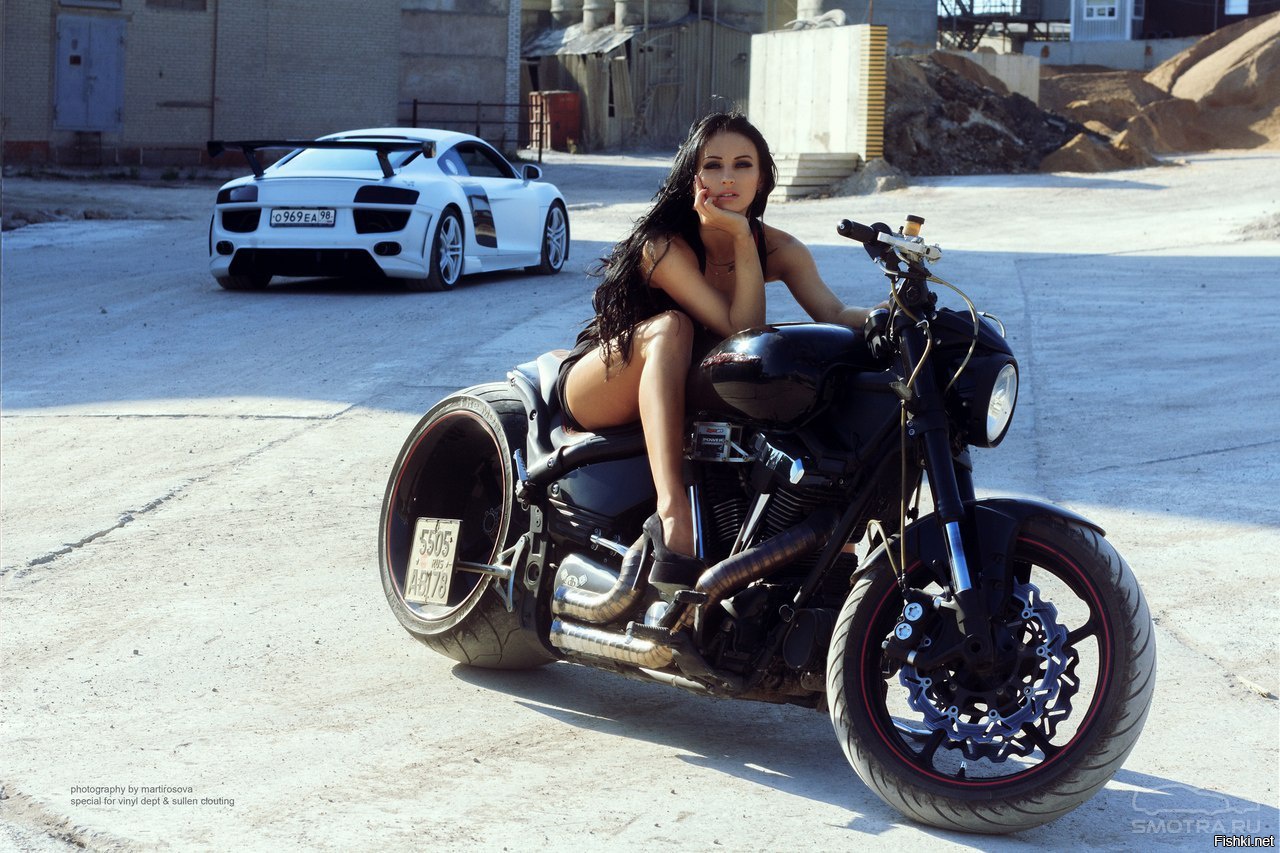 Sexy model Brunettes on a motorcycle in Vaduz
